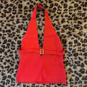 Red Halter Top with Buckle Detail